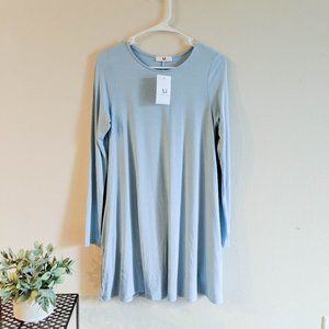 Simple Blue T-Shirt Dress with Pockets